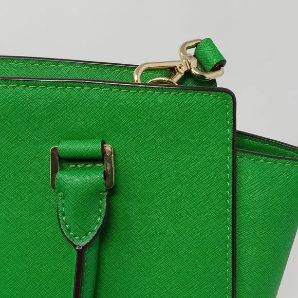 Michael Kors Selma Medium Satchel Green Saffiano Leather Crossbody Tote Purse - Picture 9 of 16